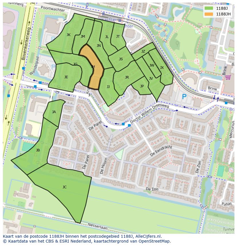 Afbeelding van het postcodegebied 1188 JH op de kaart.