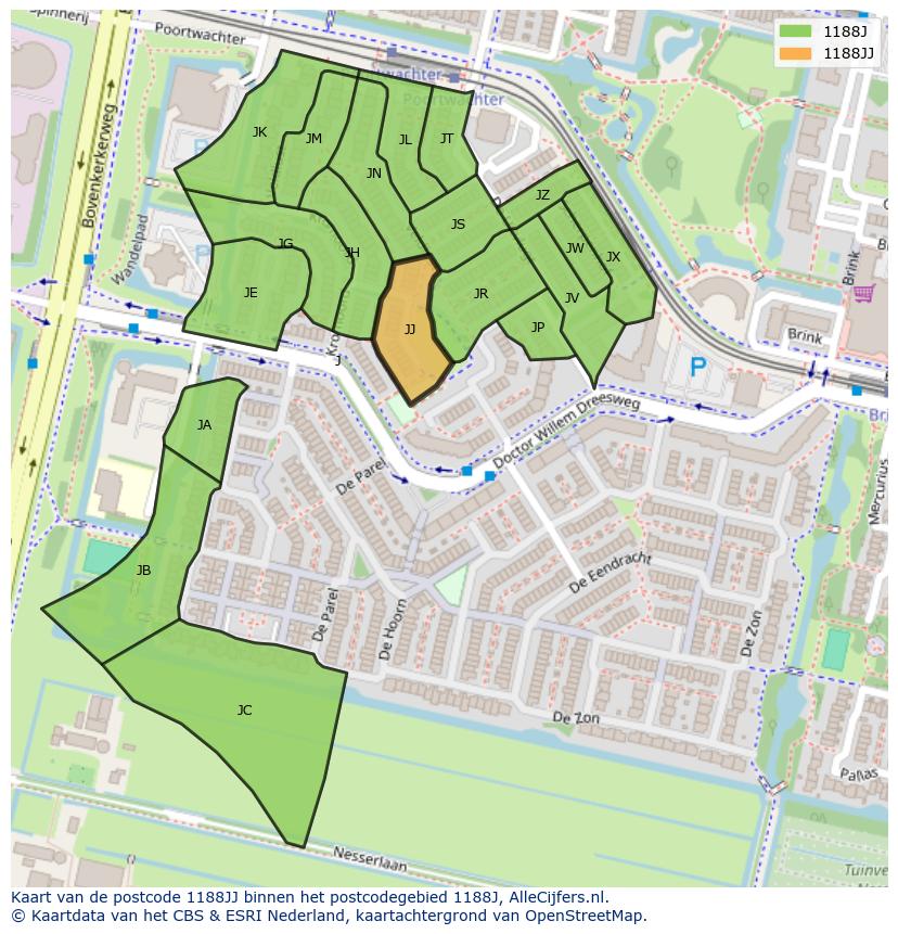 Afbeelding van het postcodegebied 1188 JJ op de kaart.