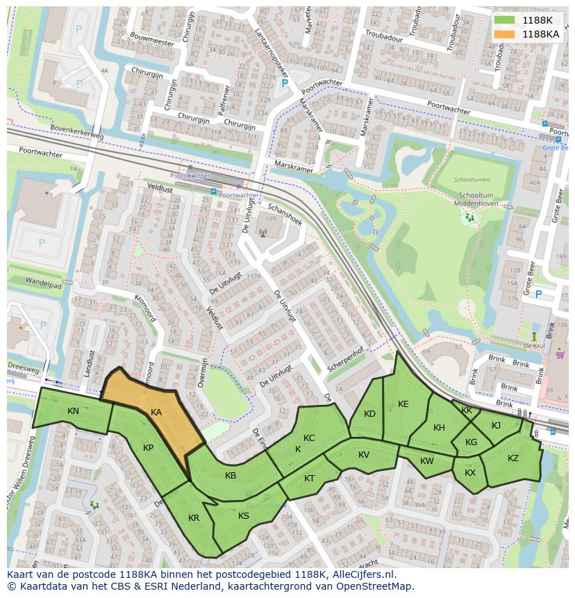 Afbeelding van het postcodegebied 1188 KA op de kaart.