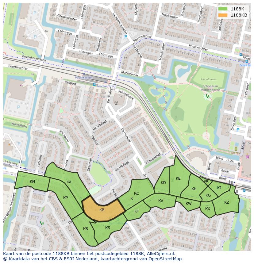 Afbeelding van het postcodegebied 1188 KB op de kaart.