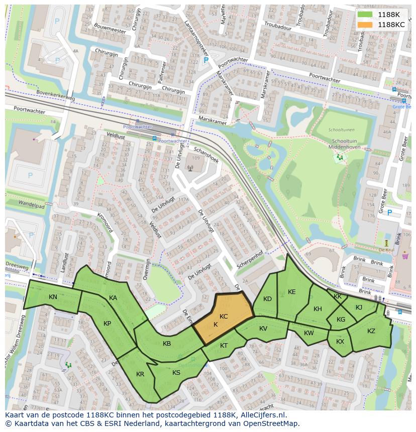 Afbeelding van het postcodegebied 1188 KC op de kaart.