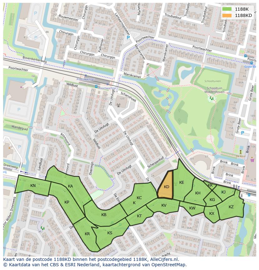 Afbeelding van het postcodegebied 1188 KD op de kaart.
