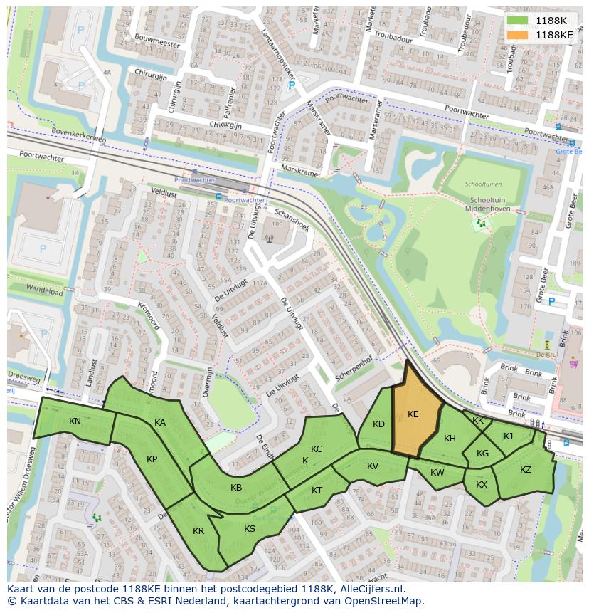 Afbeelding van het postcodegebied 1188 KE op de kaart.