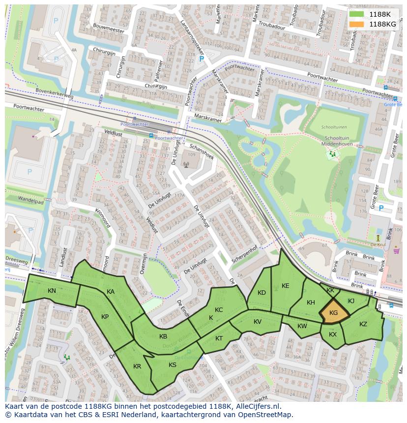 Afbeelding van het postcodegebied 1188 KG op de kaart.