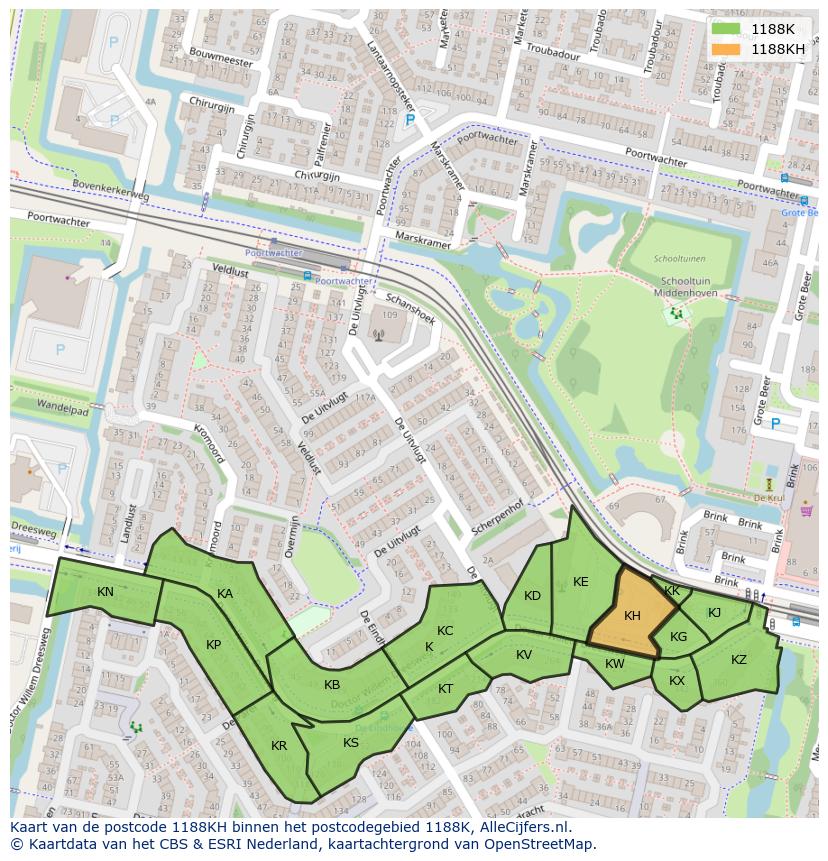 Afbeelding van het postcodegebied 1188 KH op de kaart.
