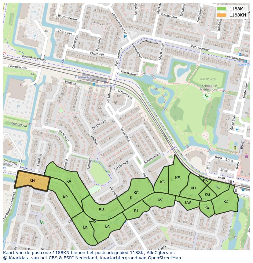 Afbeelding van het postcodegebied 1188 KN op de kaart.