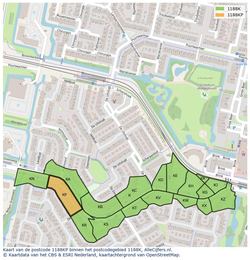 Afbeelding van het postcodegebied 1188 KP op de kaart.