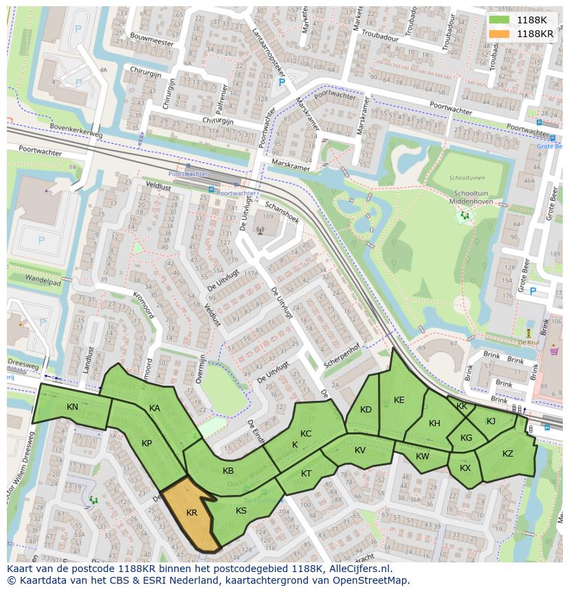 Afbeelding van het postcodegebied 1188 KR op de kaart.