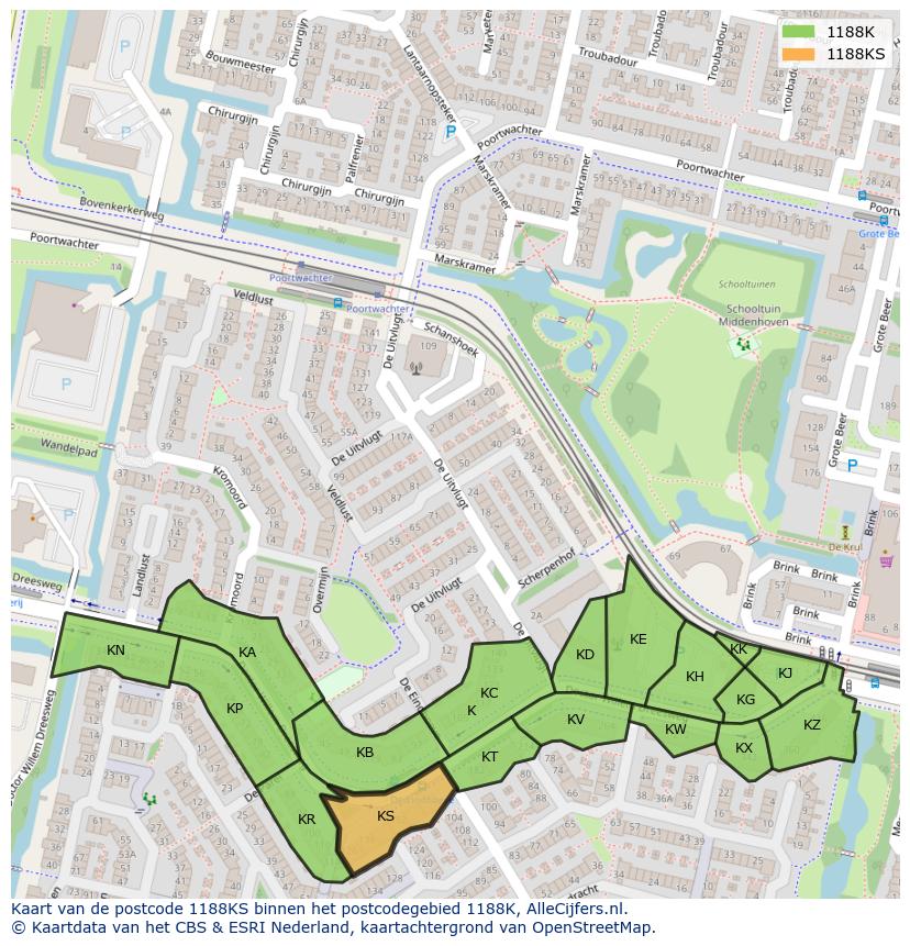 Afbeelding van het postcodegebied 1188 KS op de kaart.