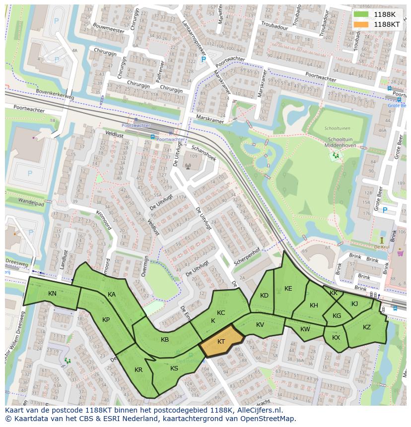 Afbeelding van het postcodegebied 1188 KT op de kaart.