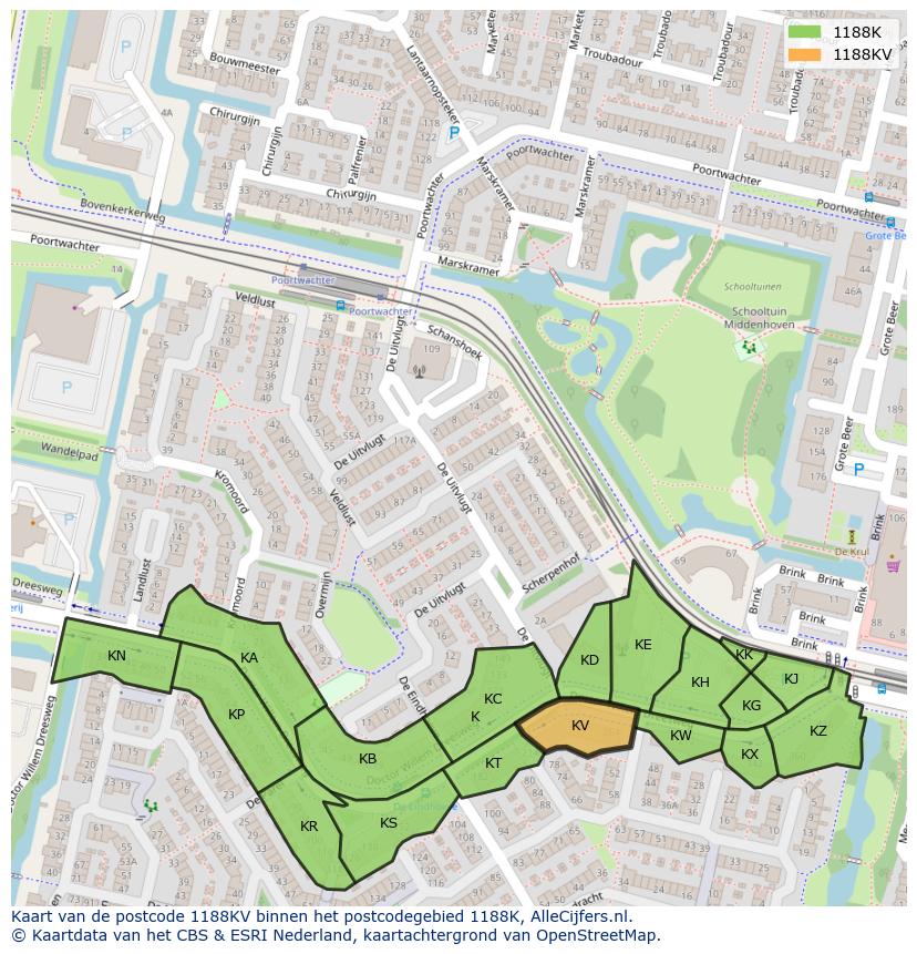 Afbeelding van het postcodegebied 1188 KV op de kaart.