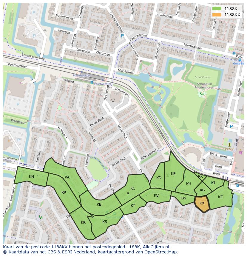 Afbeelding van het postcodegebied 1188 KX op de kaart.