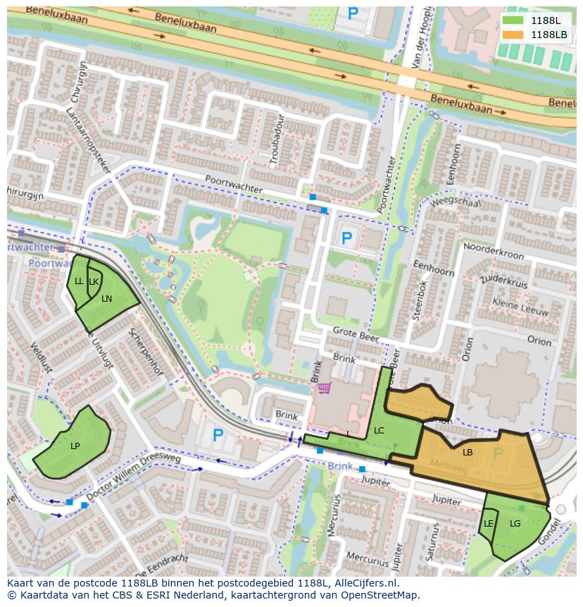 Afbeelding van het postcodegebied 1188 LB op de kaart.