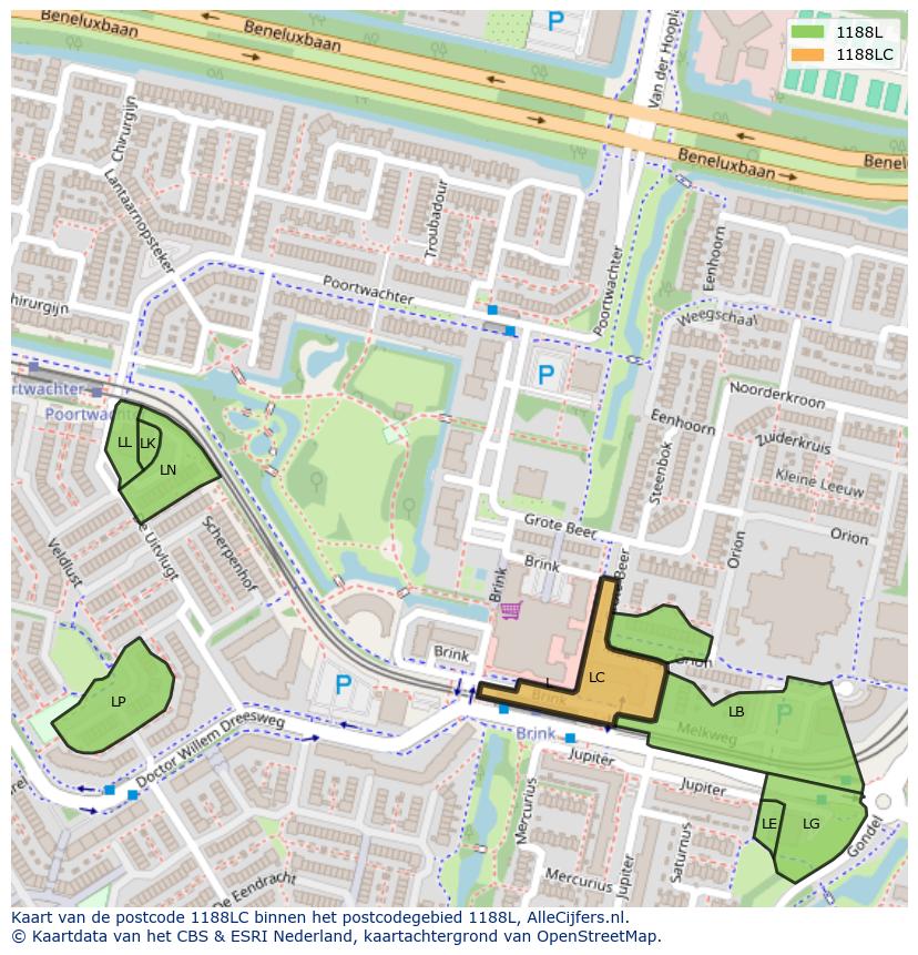 Afbeelding van het postcodegebied 1188 LC op de kaart.