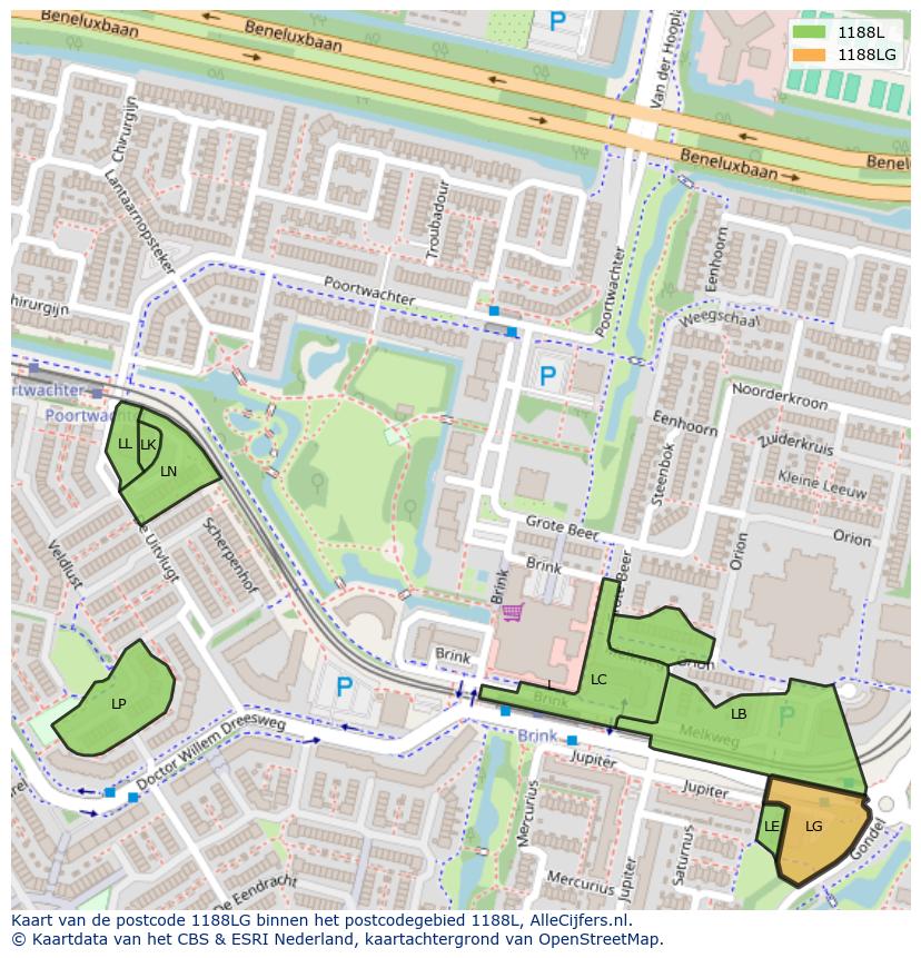 Afbeelding van het postcodegebied 1188 LG op de kaart.