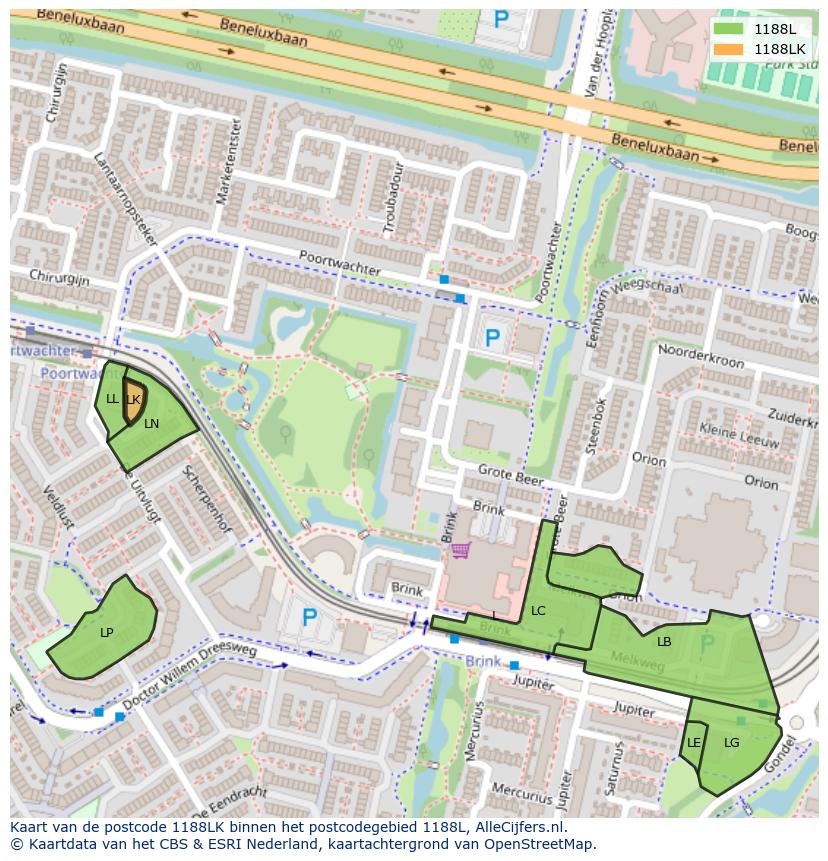 Afbeelding van het postcodegebied 1188 LK op de kaart.
