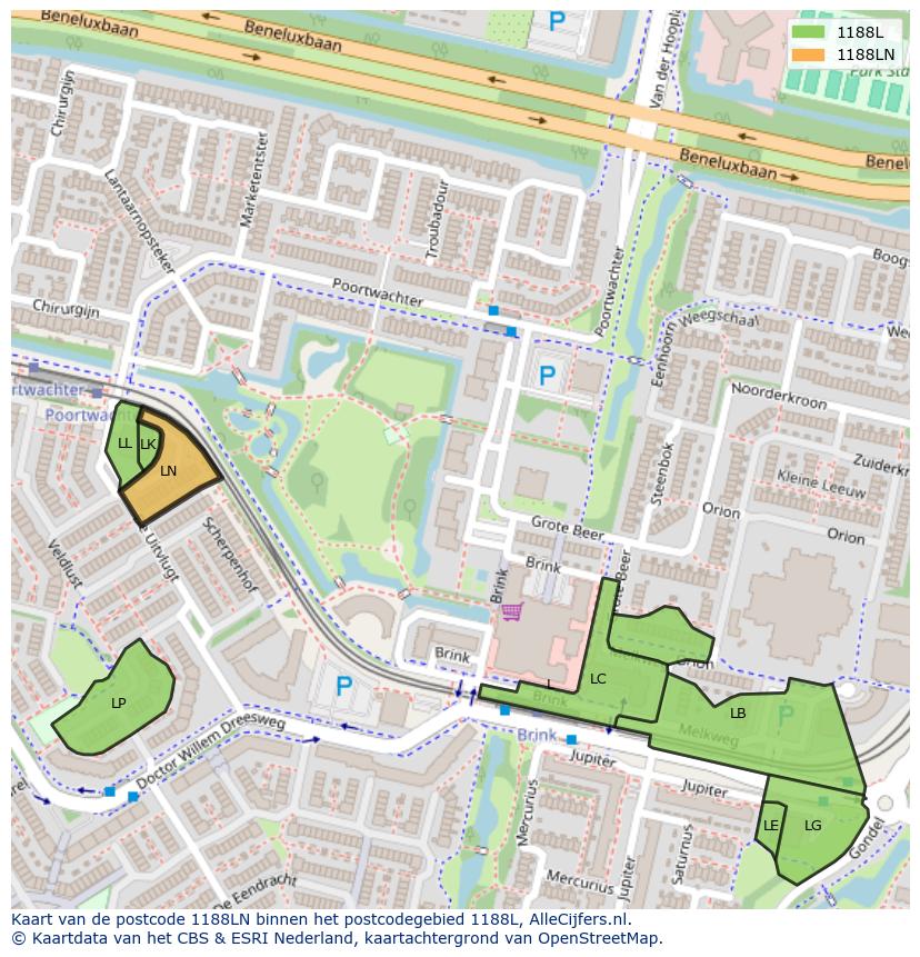 Afbeelding van het postcodegebied 1188 LN op de kaart.