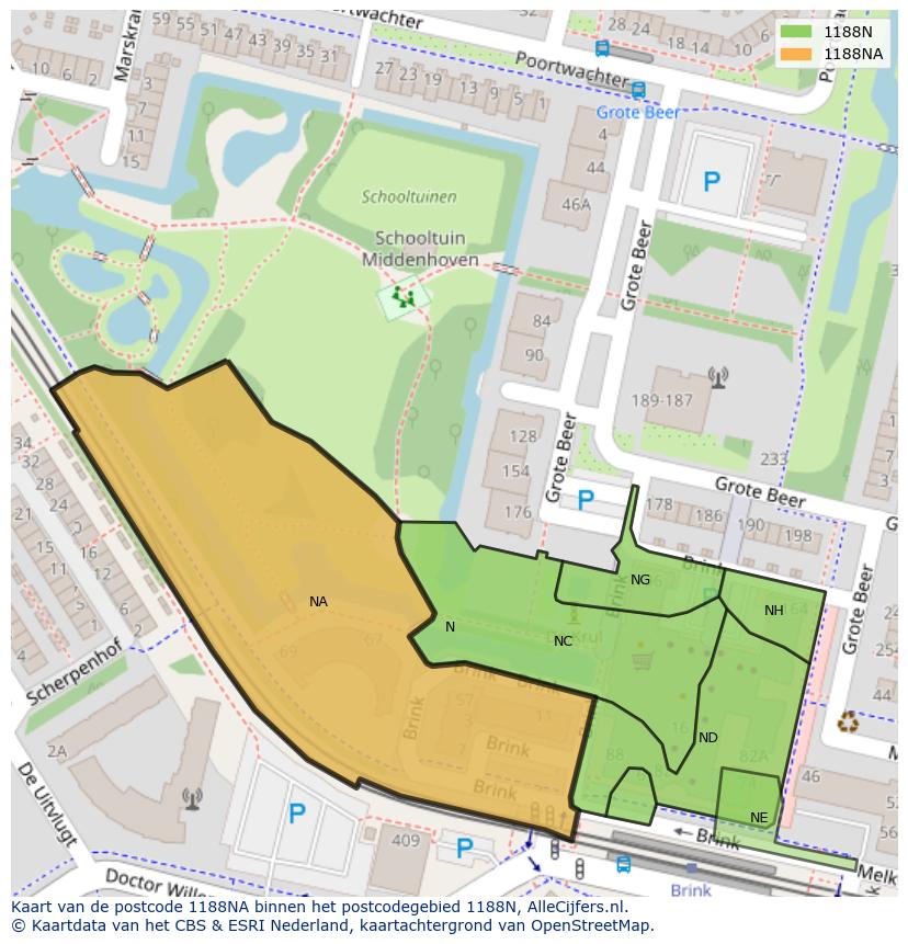 Afbeelding van het postcodegebied 1188 NA op de kaart.