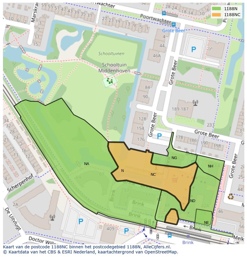 Afbeelding van het postcodegebied 1188 NC op de kaart.