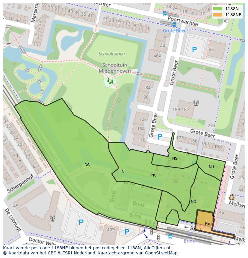 Afbeelding van het postcodegebied 1188 NE op de kaart.
