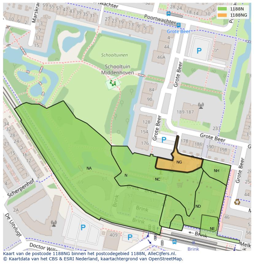 Afbeelding van het postcodegebied 1188 NG op de kaart.