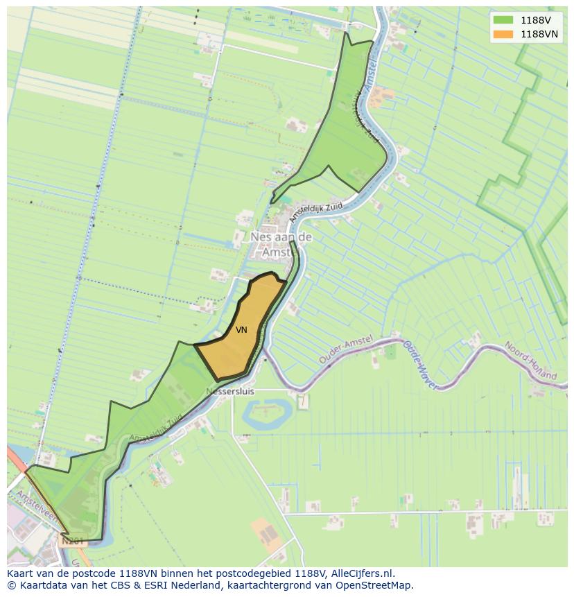 Afbeelding van het postcodegebied 1188 VN op de kaart.