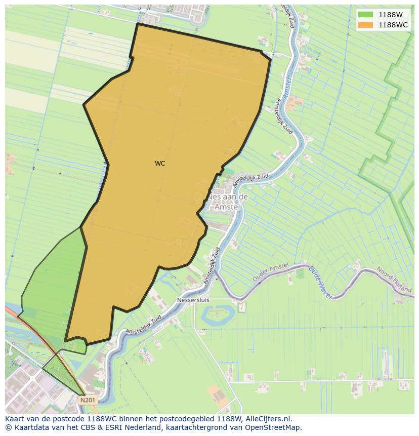 Afbeelding van het postcodegebied 1188 WC op de kaart.