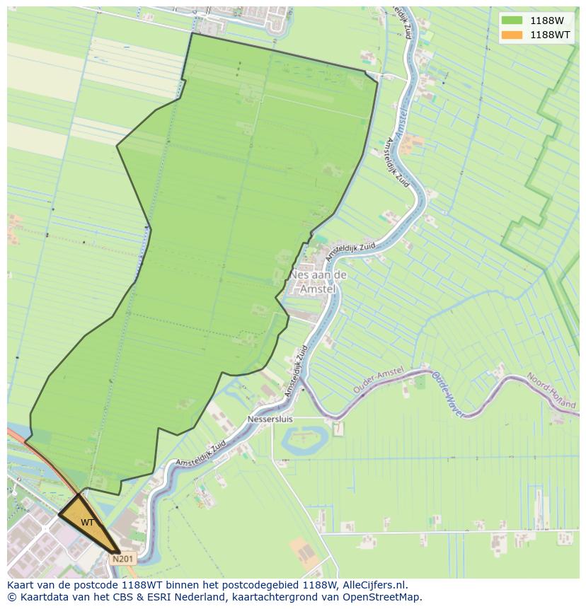 Afbeelding van het postcodegebied 1188 WT op de kaart.