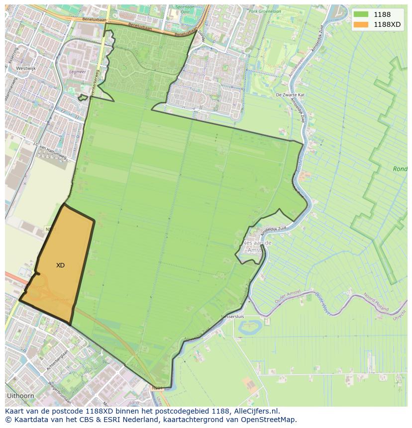 Afbeelding van het postcodegebied 1188 XD op de kaart.