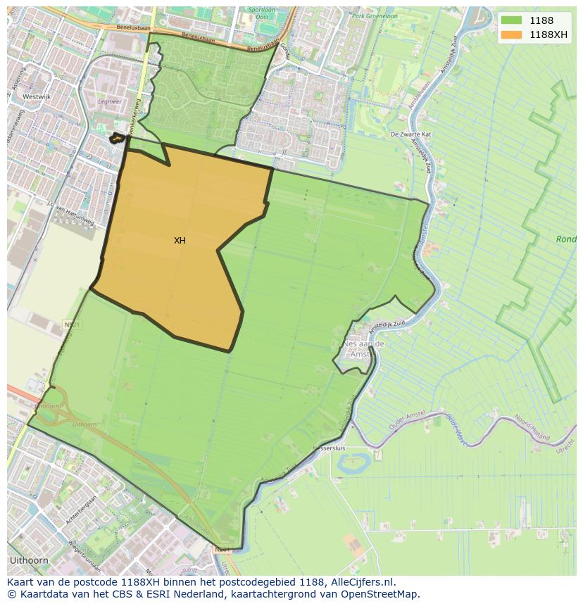 Afbeelding van het postcodegebied 1188 XH op de kaart.