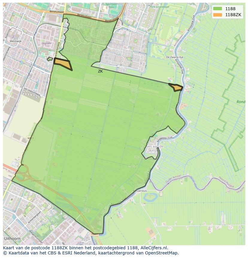 Afbeelding van het postcodegebied 1188 ZK op de kaart.