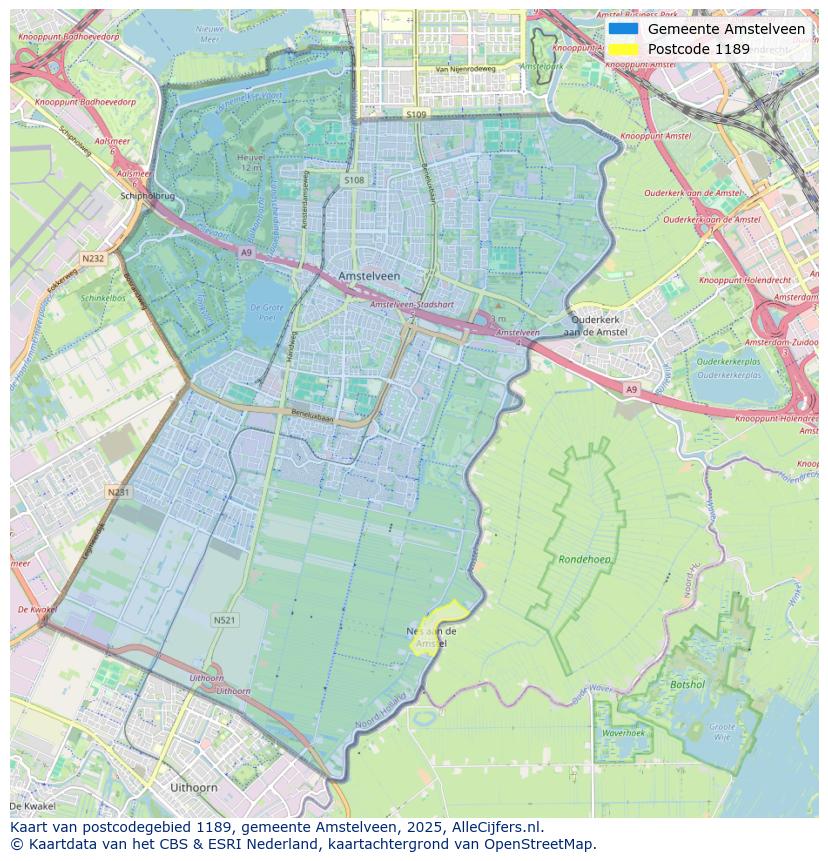 Afbeelding van het postcodegebied 1189 op de kaart.