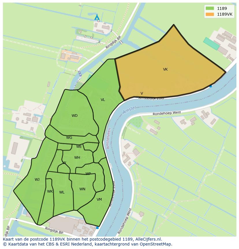 Afbeelding van het postcodegebied 1189 VK op de kaart.