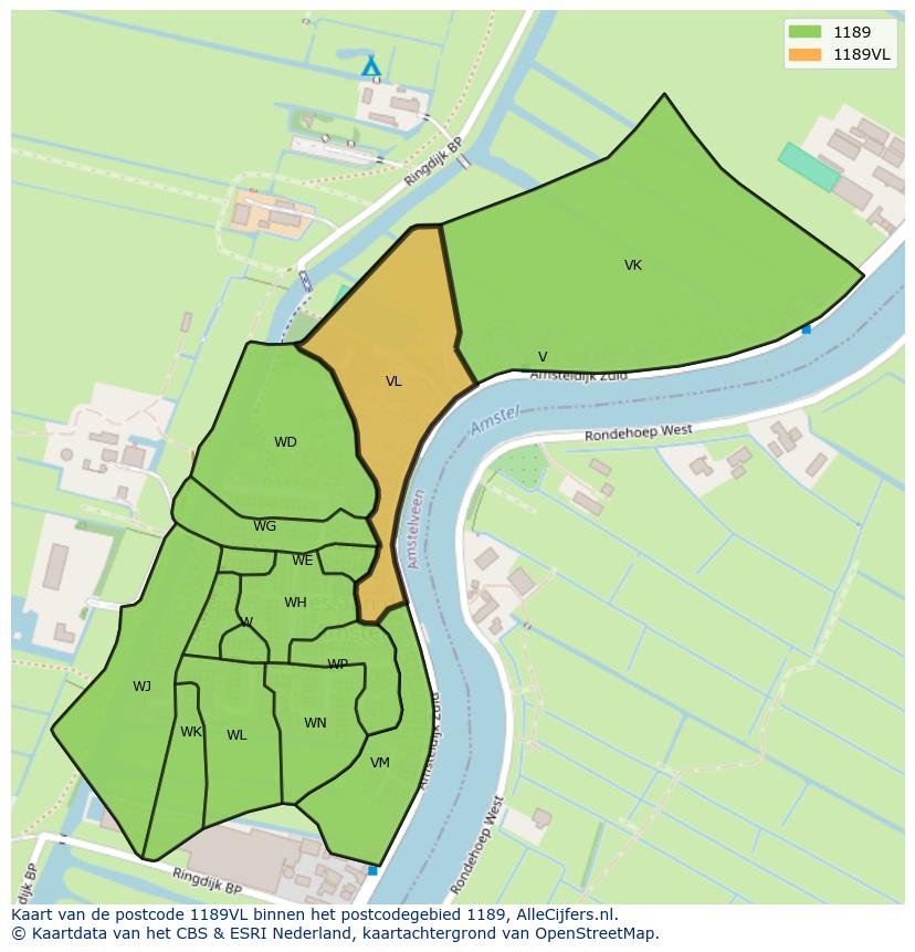 Afbeelding van het postcodegebied 1189 VL op de kaart.