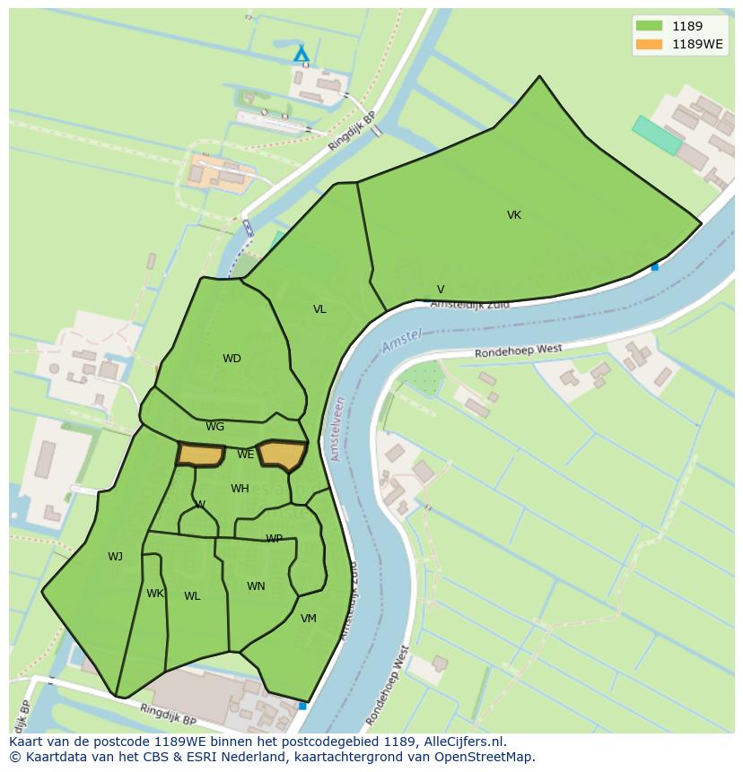 Afbeelding van het postcodegebied 1189 WE op de kaart.