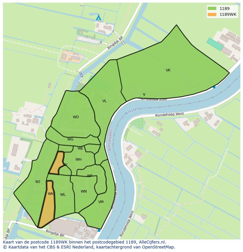 Afbeelding van het postcodegebied 1189 WK op de kaart.