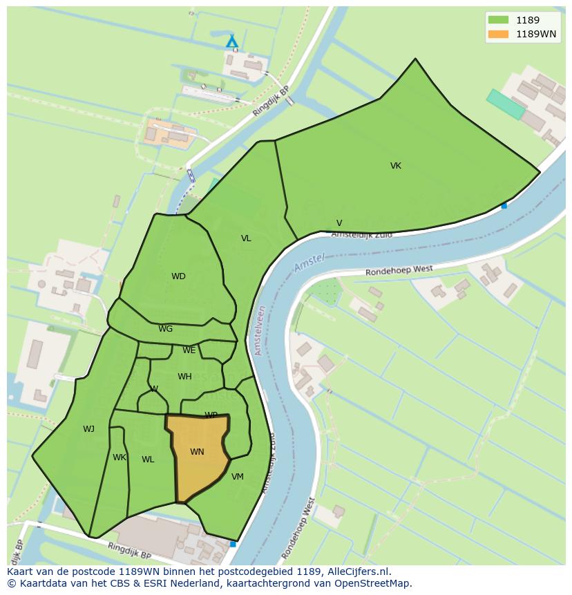 Afbeelding van het postcodegebied 1189 WN op de kaart.