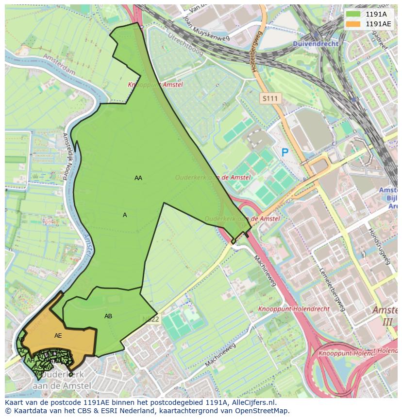 Afbeelding van het postcodegebied 1191 AE op de kaart.