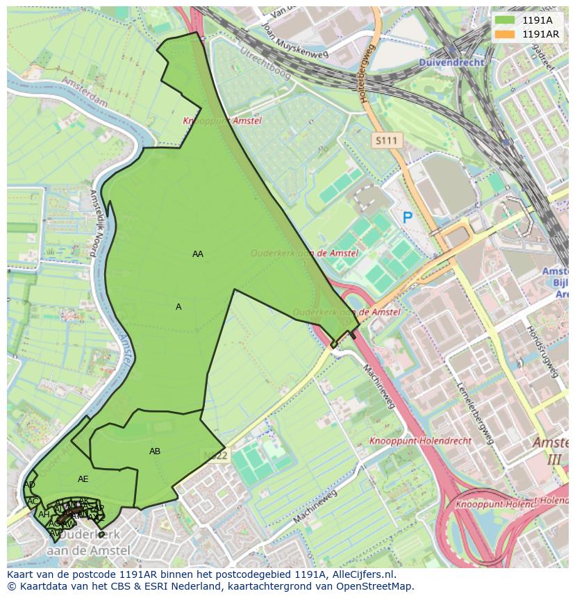 Afbeelding van het postcodegebied 1191 AR op de kaart.