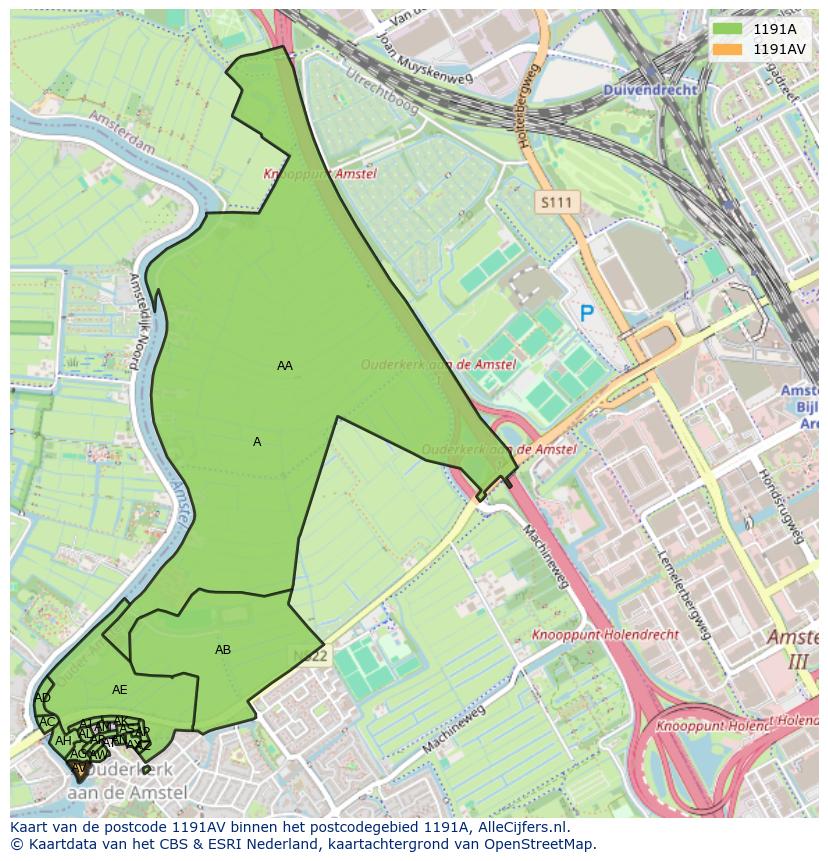 Afbeelding van het postcodegebied 1191 AV op de kaart.