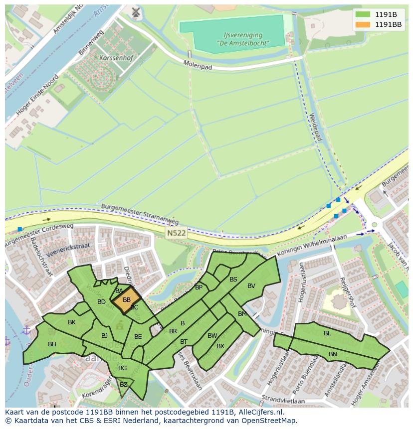 Afbeelding van het postcodegebied 1191 BB op de kaart.