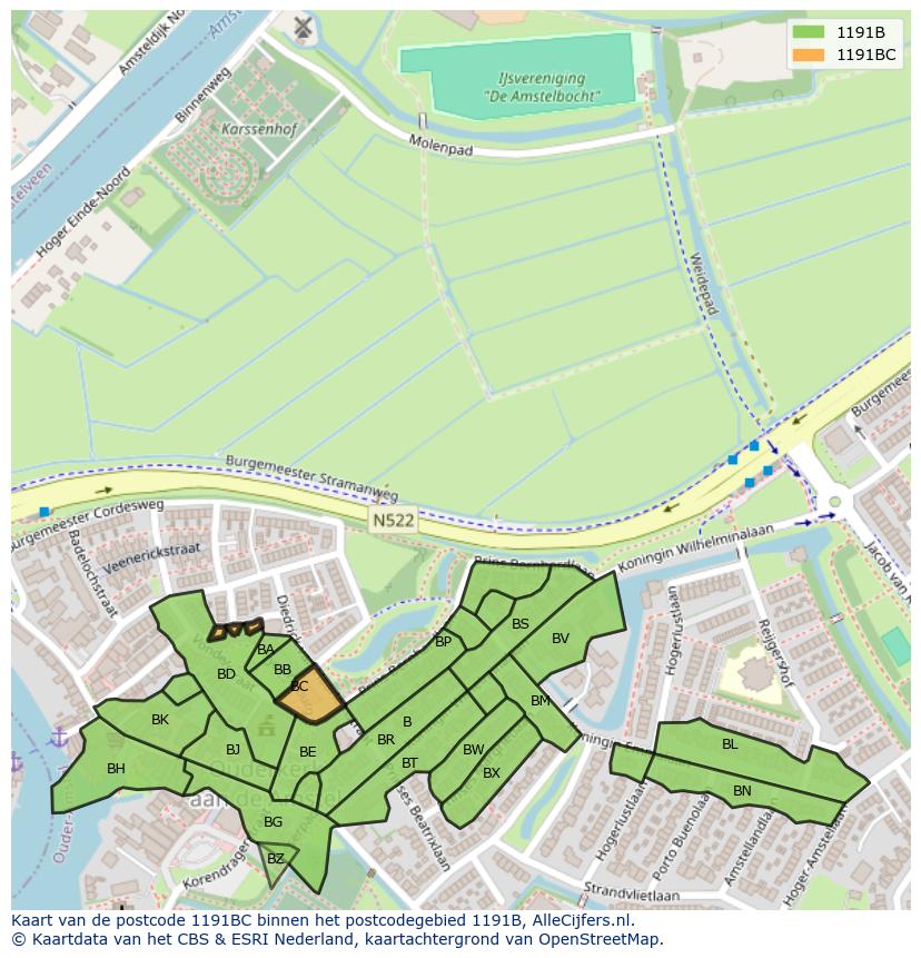 Afbeelding van het postcodegebied 1191 BC op de kaart.
