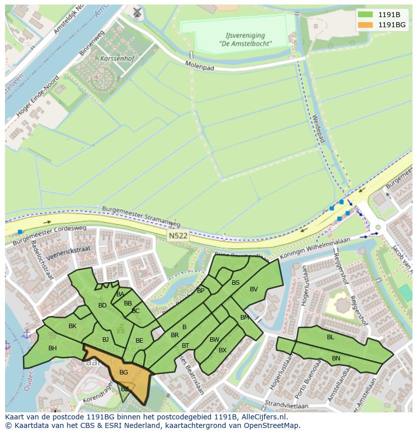 Afbeelding van het postcodegebied 1191 BG op de kaart.
