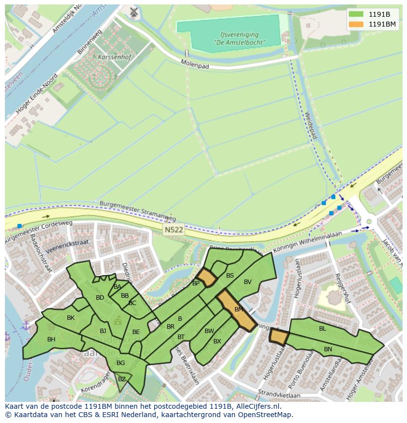 Afbeelding van het postcodegebied 1191 BM op de kaart.