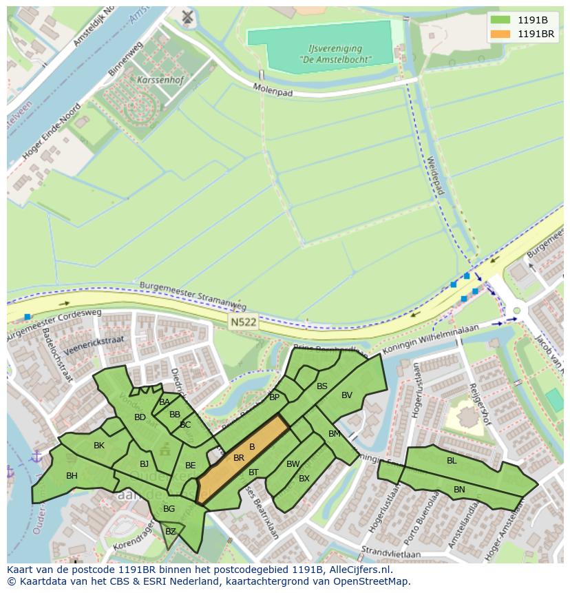 Afbeelding van het postcodegebied 1191 BR op de kaart.