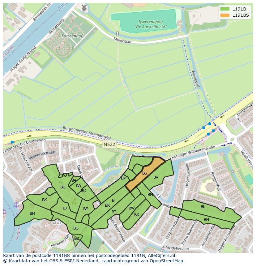 Afbeelding van het postcodegebied 1191 BS op de kaart.