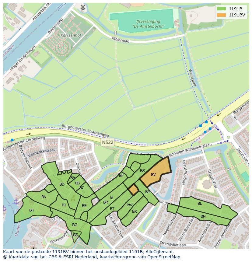 Afbeelding van het postcodegebied 1191 BV op de kaart.