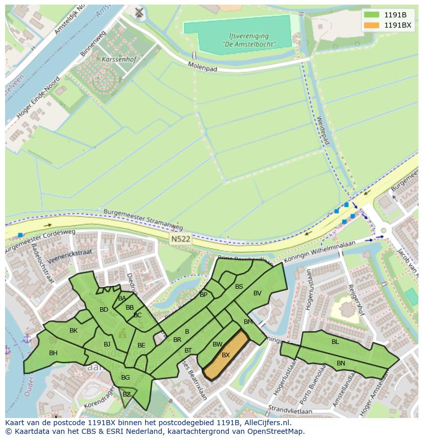 Afbeelding van het postcodegebied 1191 BX op de kaart.