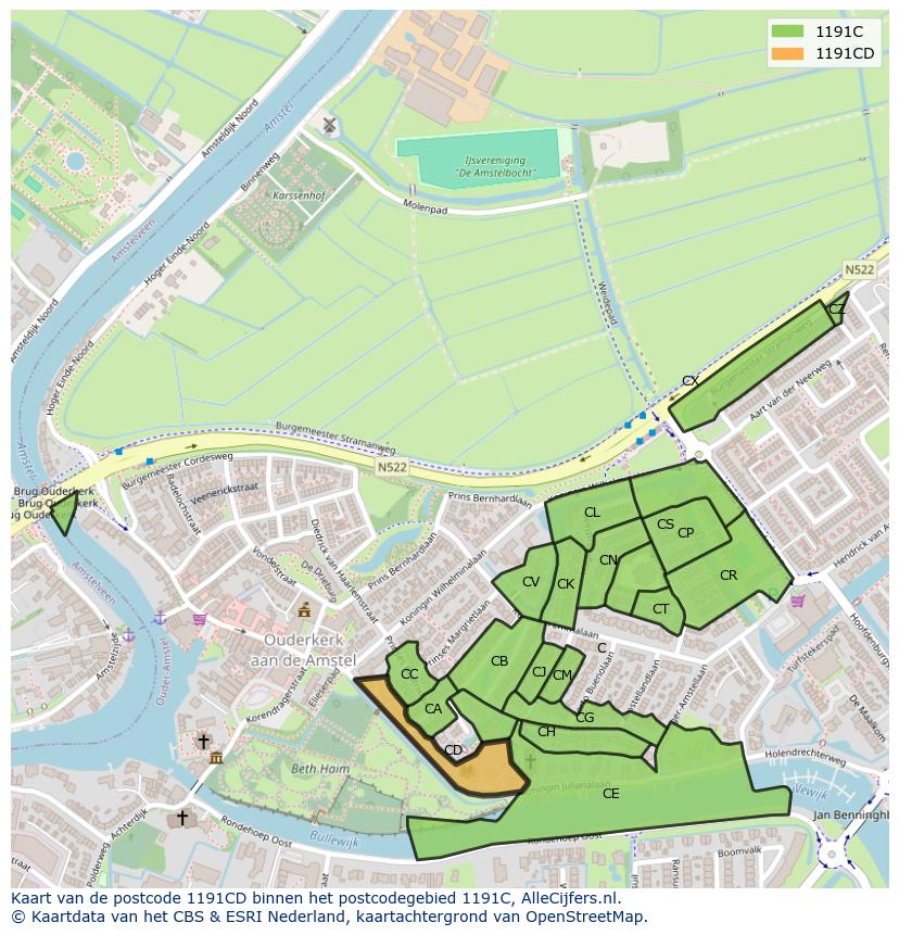 Afbeelding van het postcodegebied 1191 CD op de kaart.