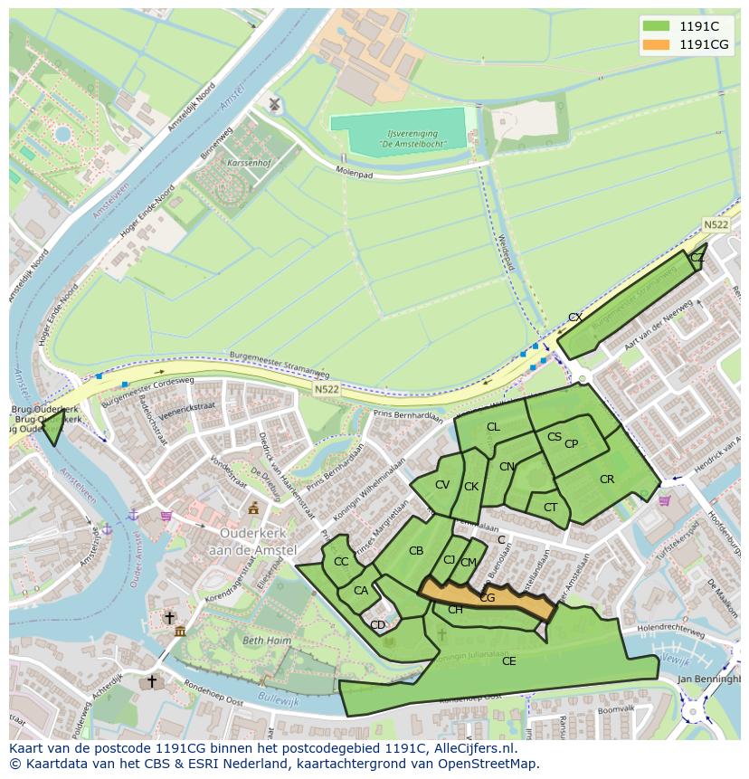 Afbeelding van het postcodegebied 1191 CG op de kaart.